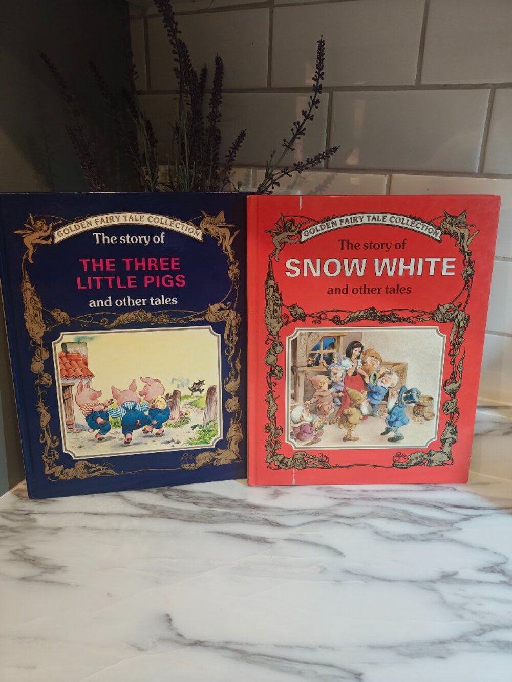 Vintage Golden Fairy Tale Collection Hardcover Books Set of 2 Snow White Pigs